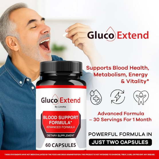 Daily blood sugar support capsules by Gluco Extend on clean background